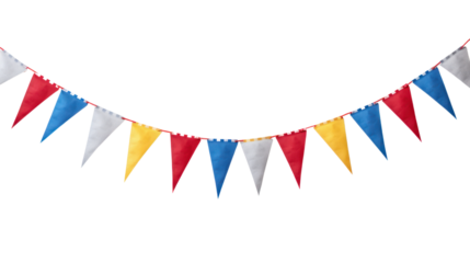 Colorful pennant chain isolated on transparent and white background.PNG image.