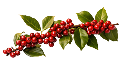 Coffee berries on branch isolated on transparent and white background.PNG image.