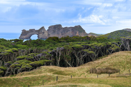 Wharariki Beach and Archway Islands view, Golden Bay,  New Zealand