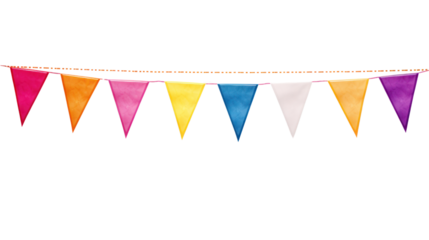 Rainbow Banner Bunting with multicolor pennant flags for colorful isolated on transparent and white background.PNG image.