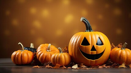 halloween background with the concept of a pumpkin in the shape of a face on a scary background