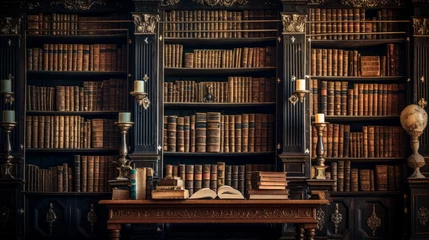 Foto op Canvas vintage literary atmosphere: a background of old books in a cozy library setting  © touseef
