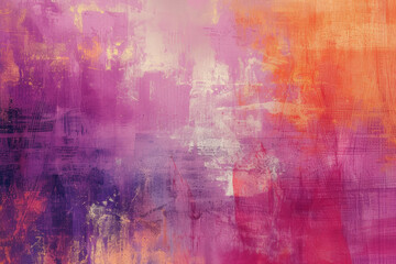 textured abstract painting with a blend of purple, pink, and orange colors, giving a sense of depth...