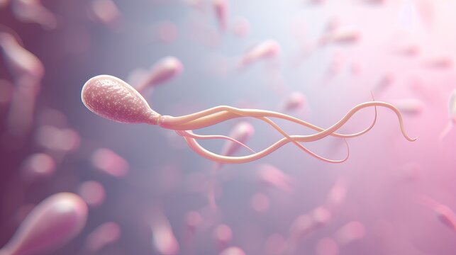 Microscopic view of male sperm cells under a microscope in laboratory environment