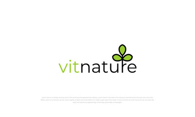 logotype typography logo combination of vitamin, nature, leaf, and signature