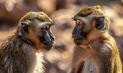 Two baboons engaging in a playful interaction. Generative AI.