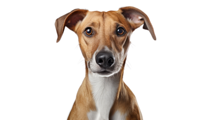 dog looking at the camera isolated on transparent and white background.PNG image.