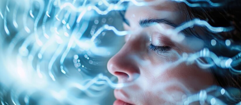 Woman's brain waves recorded by electroencephalograph in close-up.