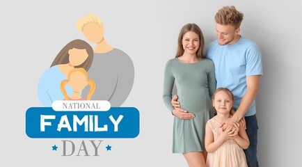 Banner for Happy Family day with pregnant woman, her husband and little daughter