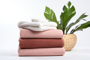 Obraz na płótnie Canvas Soft, Clean Cotton Towels Stack on White Background, Creating a Refreshing and Hygienic Spa-Like Atmosphere