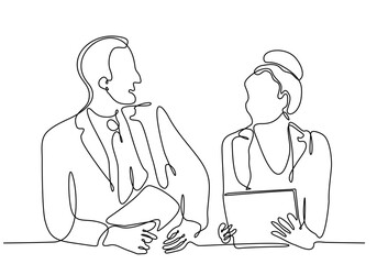 continuous line man and woman talking to each other vector illustration