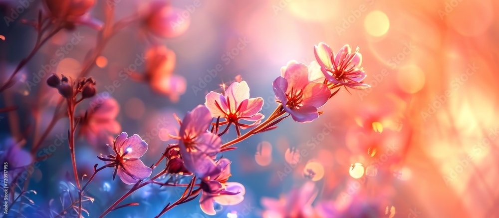 Sticker spring flowers lit by a dreamy glow: a captivating image that looks utterly enchanting with spring f