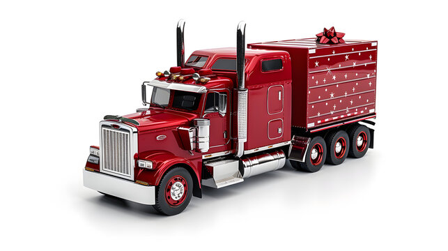 Red Christmas Truck on isolated white background,  Happy Christmas Day, Generative Ai