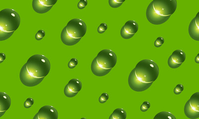 Water drops seamless pattern on green background.