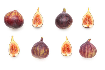 Fresh ripe figs on white background