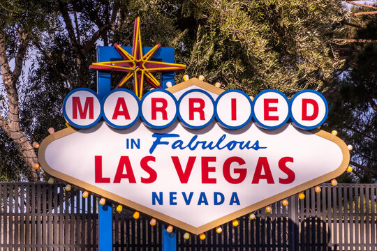 Married in Fabulous Las Vegas Sign in a Wedding Chapel in Las Vegas Strip
