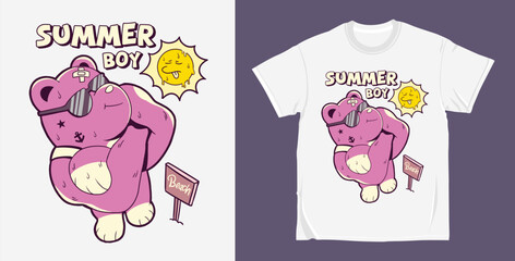 Vector summer boy cartoon character illustration t shirt design
