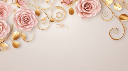 Valentine's Day background concept, golden rings and elegant roses