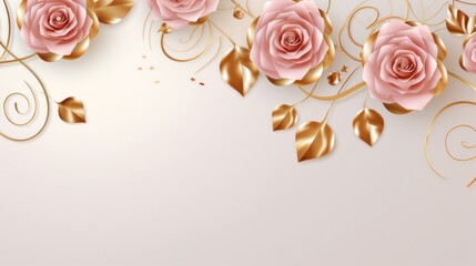 Valentine's Day background concept, golden rings and elegant roses