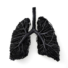Lungs made out of black cable signifying destruction by smoking and cancer.