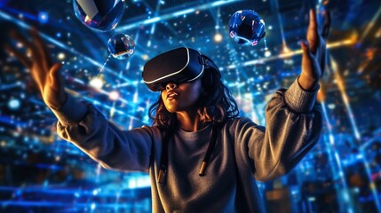 Young person exploring virtual reality world 