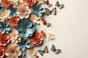 Design paper cut outs of butterfly and flowers	
