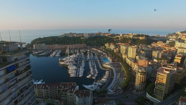 Monte Carlo, Monaco,Townscape with Port Hercule, Monaco-Ville commune