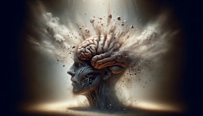 Conceptual image of human brain with explosion effect