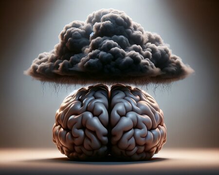 Human brain with clouds in the form of a cloud. 3D rendering