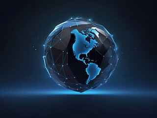 Abstract blue glowing planet Earth in power button. Earth hour concept. Low poly style design. 
