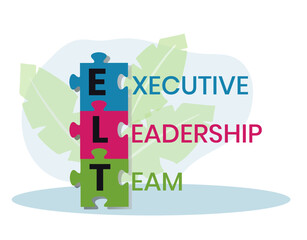 ELT, Executive Leadership Team. Concept with keywords, people and icons. Flat vector illustration. Isolated on white background.