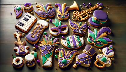 Obraz premium Mardi Gras Cookies: Celebrating New Orleans’ Icons