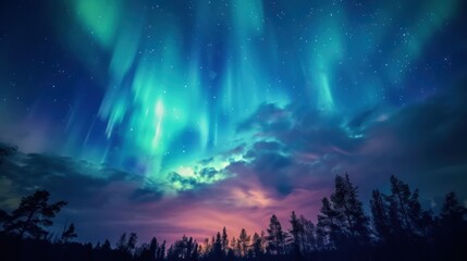 Fototapeta na wymiar Beautiful sky with Aurora, Landscape