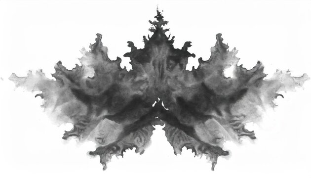 Abstract Ink Blot Rorschach Test Image Forming a Face on White Background