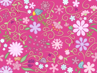 花と鳥のシームレスパターン　D-2