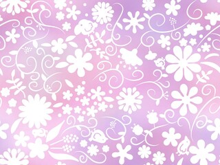 花と鳥のシームレスパターン　E-2