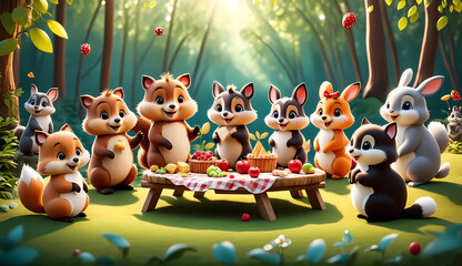 3d illustration animals, cartoon animals for kids , cute animals 3d style , 3d render