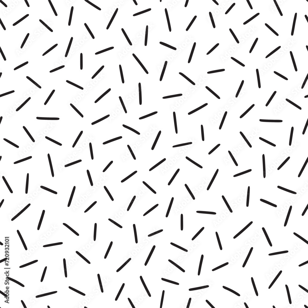 Poster Small dash pattern on white background. Hand drawn small black dash seamless pattern. Simple minimal abstract, geometric texture design seamless background. Vector illustration