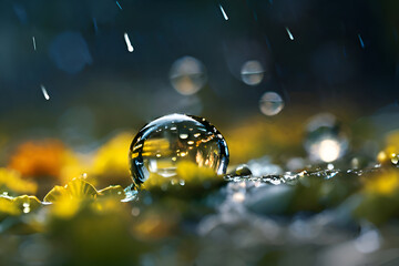 Water drops on a green leaf. Shallow depth of field