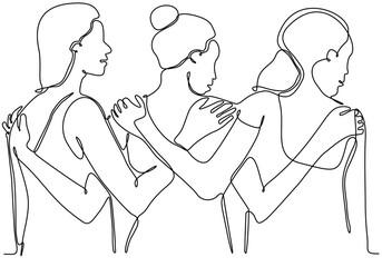continuous line of views of women supporting each other