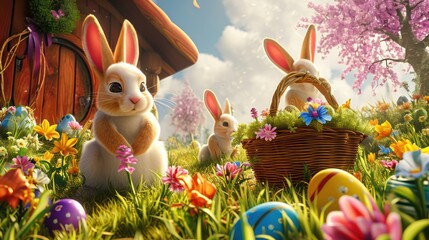 Adorable Easter bunnies with Easter Eggs