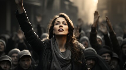 Fototapeta na wymiar Woman Raising Hand in Damascus Demonstration AI Generated