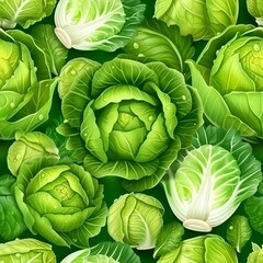 Fototapeta premium Fresh shiny green cabbages with waterdrops, ideal for food and agriculture concepts.