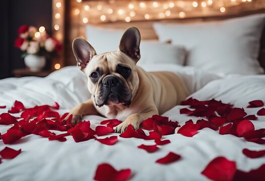  rose full peace red background petals dog bulldog lying victory arrow love flower mouth bed fingers french