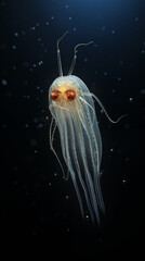 Translucent Rotifer swimming in the dark ocean