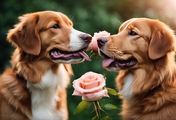  holding retriever dogs mouth their adorable cute novscotiduck wooden rose gift tolling Two background