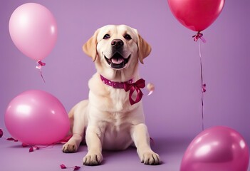 Valentine's Day Day background dog Labrador balloon celebration lilac Cute