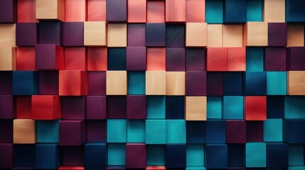 3d rendering of a colorful abstract background made of wooden cubes. Generative AI