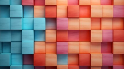 abstract background with wooden cubes in red, blue and pink colors Generative AI