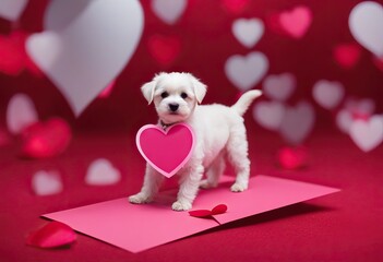  pink form paper background red receives dog heart card Love